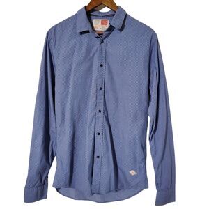 Scotch & Soda Shirt Size L Blue 100% Cotton Slim Fit Geometric Print Mens